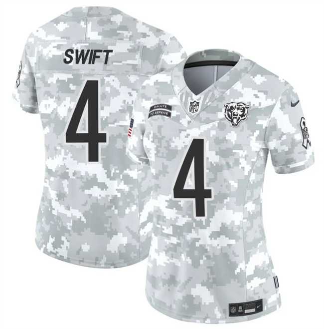 Womens Chicago Bears #4 DAndre Swift 2024 F.U.S.E Arctic Camo Salute To Service Limited Stitched Jersey Dzhi